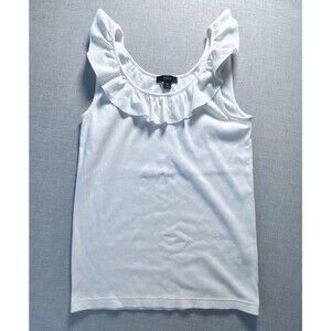 J.Crew Womens M White Ribbed Ruffle Tank Top Sleeveless Stretch Summer Basic